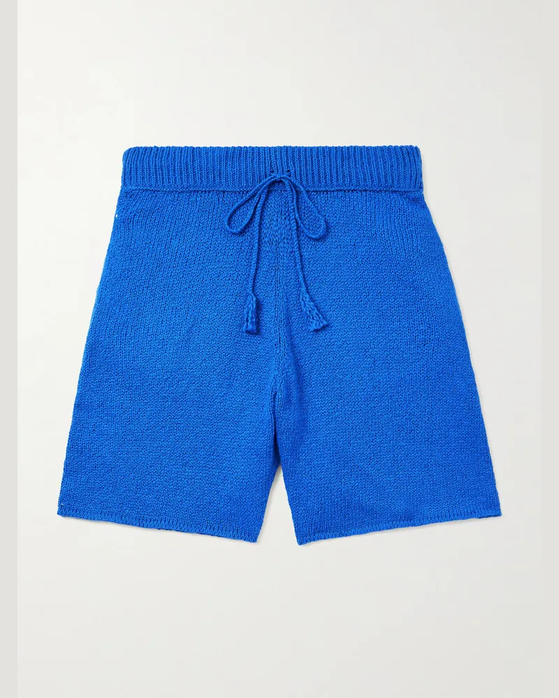 Cherry Los Angeles Straight-Leg Cotton Drawstring Shorts Blue