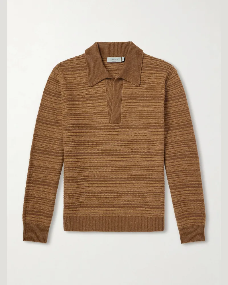 Canali Wool and Cashmere-Blend Polo Sweater Brown