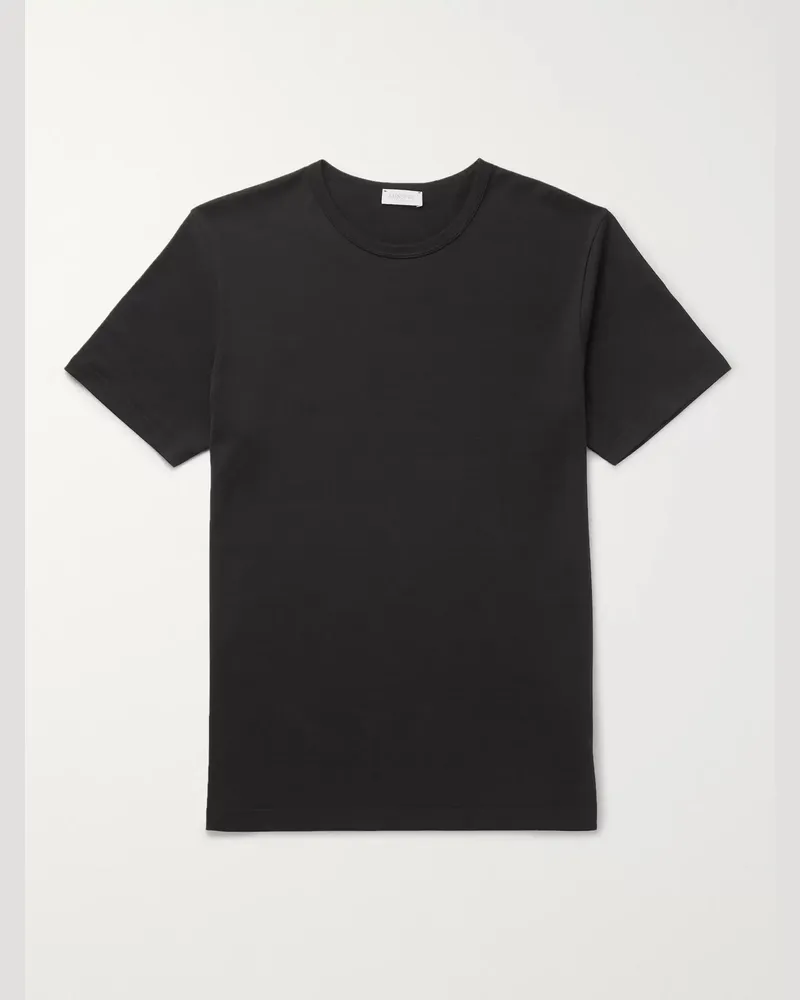 Sunspel Schmal geschnittenes T-Shirt aus Baumwoll-Jersey Schwarz