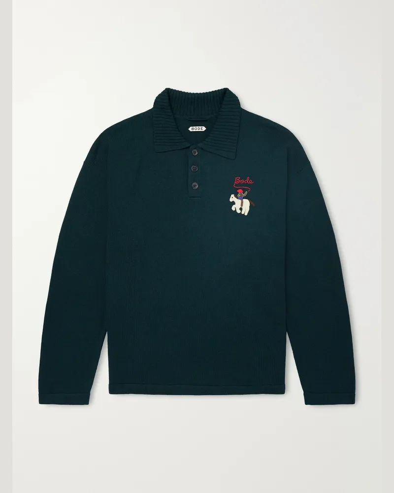 BODE Logo-Detailed Merino Wool Polo Shirt Green