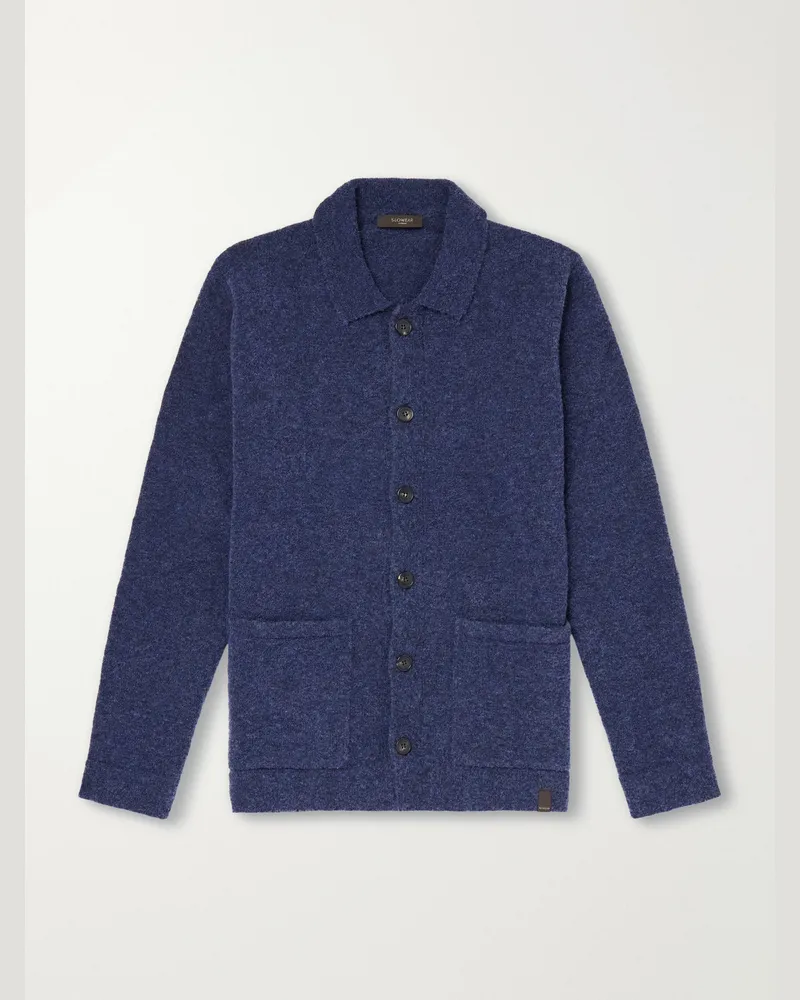Slowear Bouclé Wool-Blend Cardigan Blue