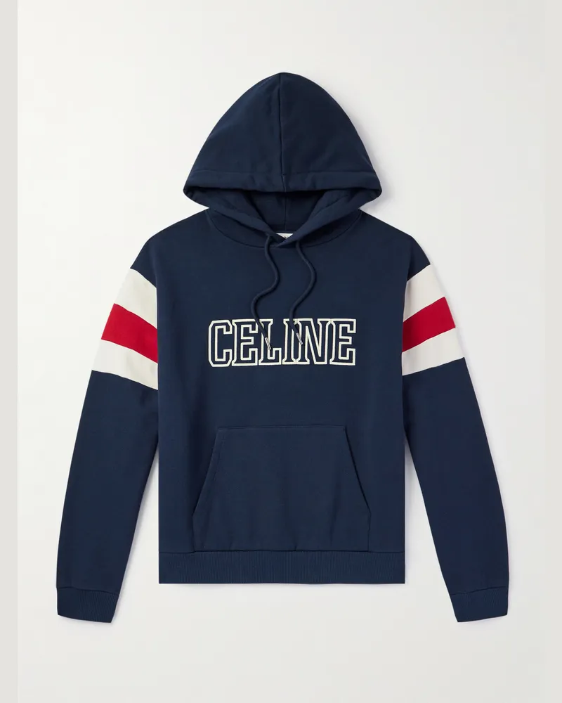 Celine Hoodie aus Baumwoll-Jersey mit Logoflockdruck und Streifen Blau