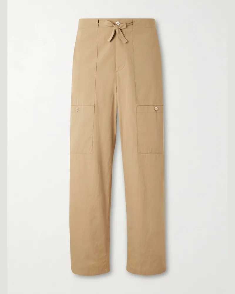 Jil Sander Straight-Leg Cotton Drawstring Cargo Trousers Neutrals