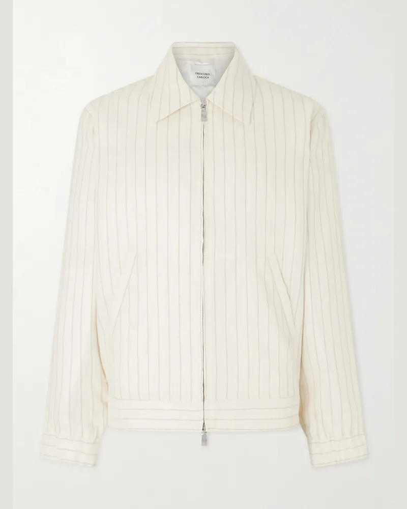 Frescobol Carioca Tomas Striped Linen and Cotton-Blend Blouson Jacket Neutrals