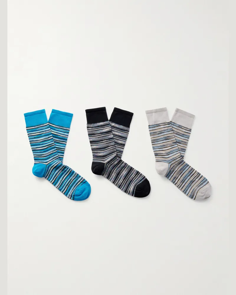 Missoni Set aus drei Paar Socken aus einer Baumwollmischung in Häkelstrick und Space-Dye-Färbung Blau