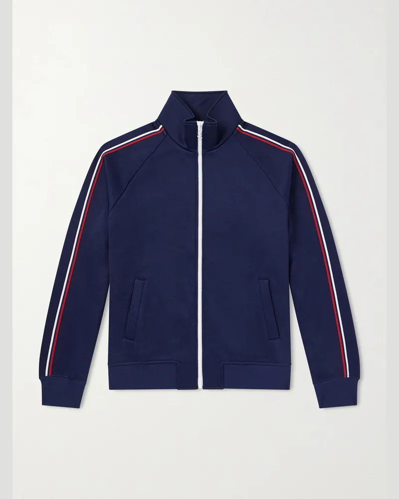 Saint Laurent Striped Cotton-Blend Jersey Track Jacket Blue