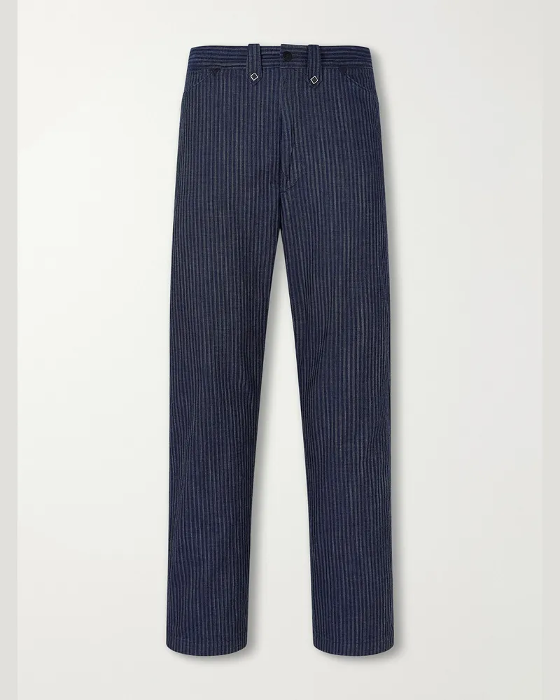 RRL Straight-Leg Striped Cotton-Jacquard Broken-Twill Trousers Blue