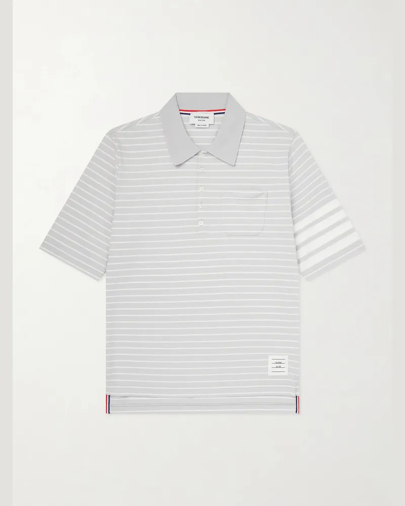 Thom Browne Striped Cotton-Jersey Polo Shirt Gray