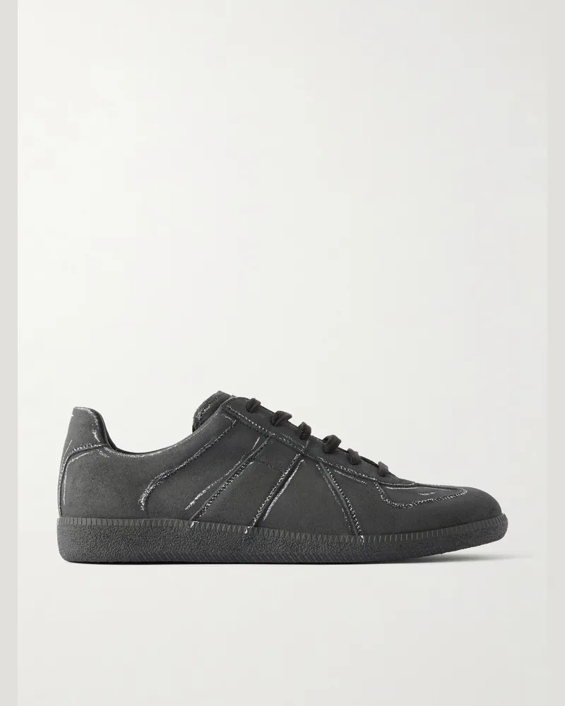 Maison Margiela Replica Blackboard-Effect Leather Sneakers Black