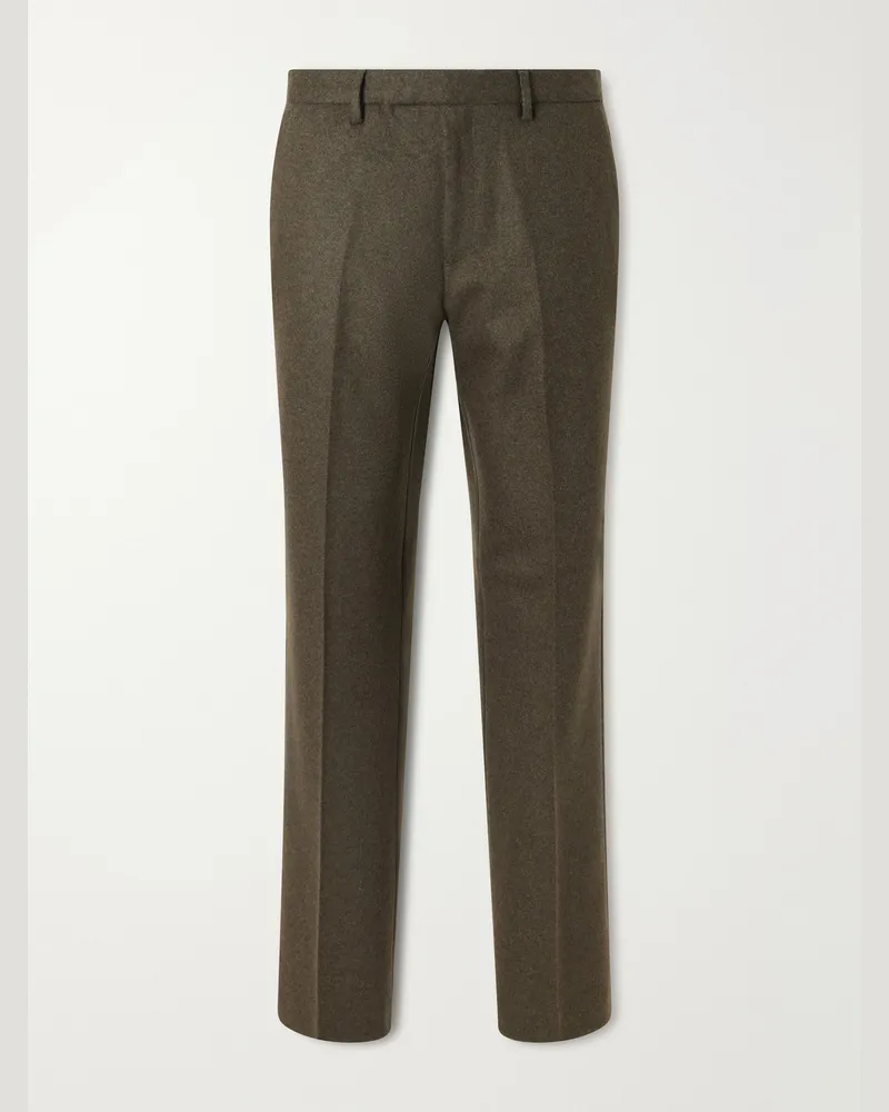 Sunspel Straight-Leg Wool Brushed Trousers Green