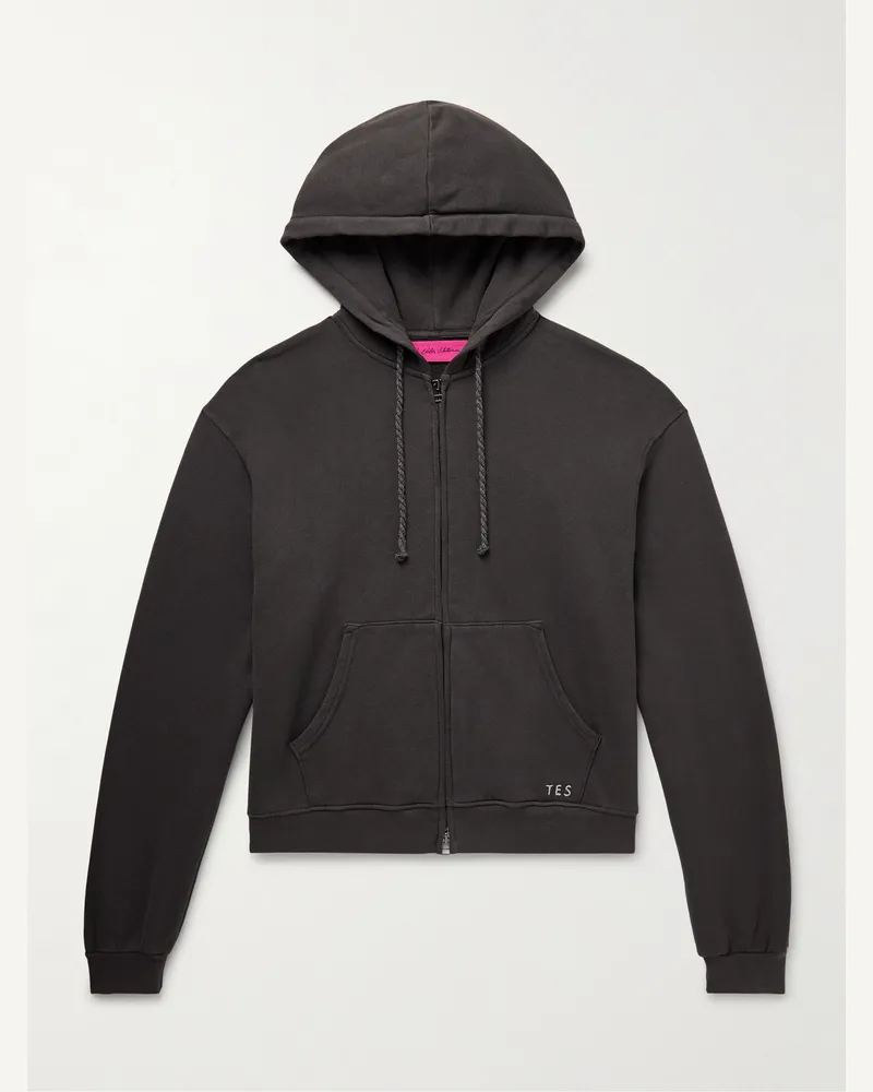 The Elder Statesman Daily Kapuzenjacke aus einer Baumwoll-Kaschmirmischung mit Logostickerei und Reißverschluss Grau