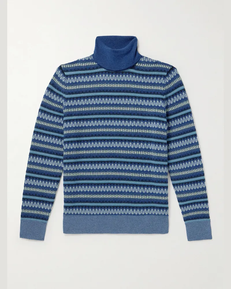 Loro Piana Fair Isle Cashmere Rollneck Sweater Blue