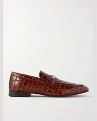 Christian Louboutin Loafers aus Lackleder mit Krokodileffekt und Verzierung Braun