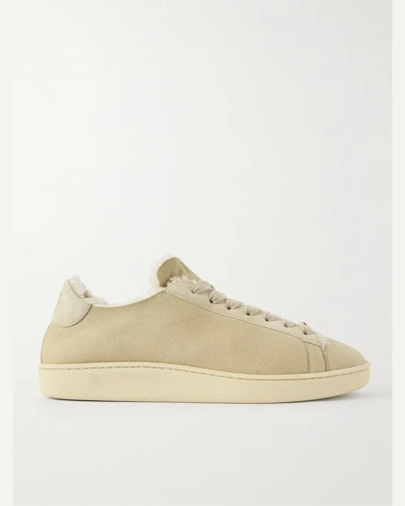 Valentino Garavani Shearling-Lined Suede Sneakers Neutrals