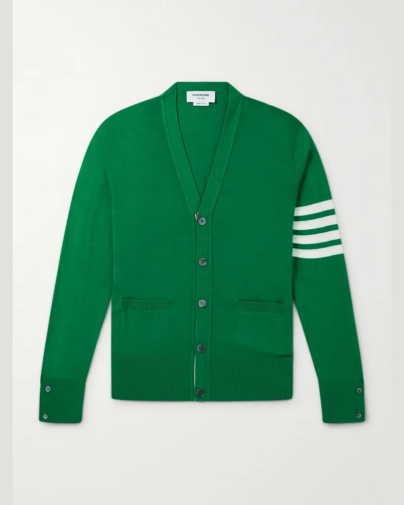 Thom Browne Striped Wool Cardigan Green