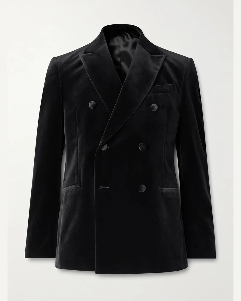 MR P. Doppelreihige Smokingjacke aus Baumwollsamt Schwarz