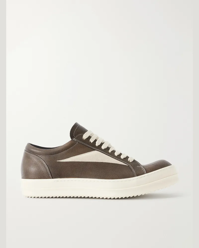 Rick Owens Vintage Sneaks Suede-Trimmed Full-Grained Leather Sneakers Brown