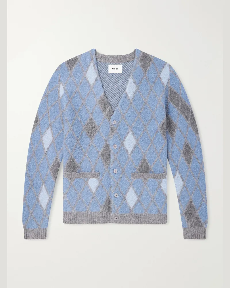 NN 07 Chris 60077 Argyle-Jacquard Cardigan Blue