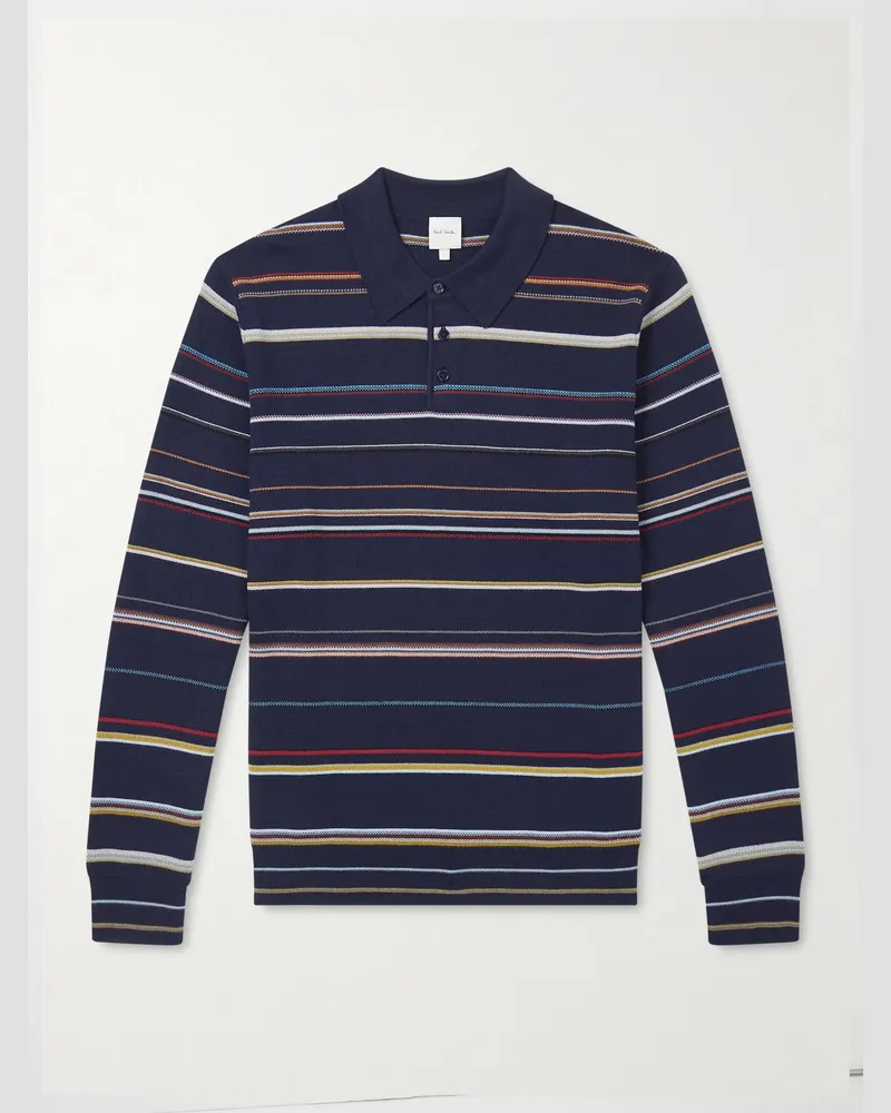 Paul Smith Gestreifter Pullover aus Merinowolle mit Polokragen Blau