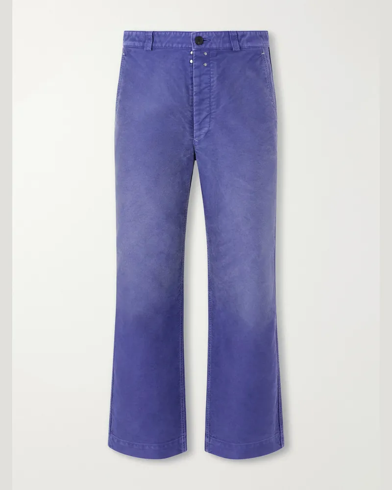 AURALEE Straight-Leg Garment-Dyed Cotton-Moleskin Trousers Blue