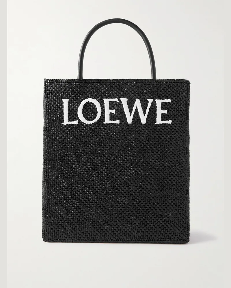 Loewe Standard A4 Tote aus Raffiabast mit Logostickerei Schwarz