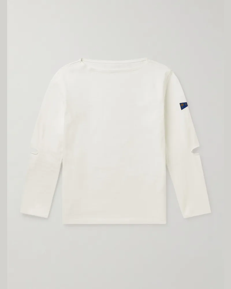 KAPITAL Oberteil aus bedrucktem Baumwoll-Jersey mit Cut-Outs und Logoapplikation Weiß