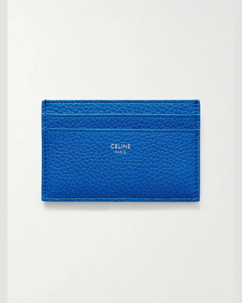 Celine Kartenetui aus vollnarbigem Leder mit Logoprint Blau