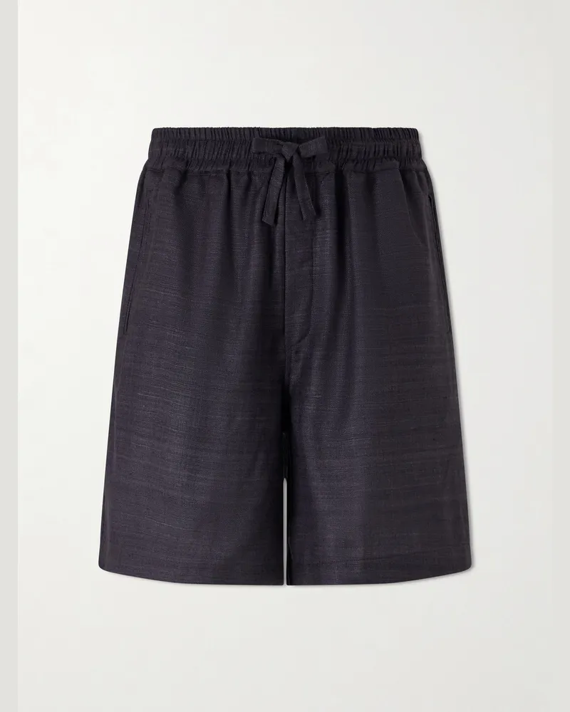 SAMAN AMEL Straight-Leg Silk Shorts Black