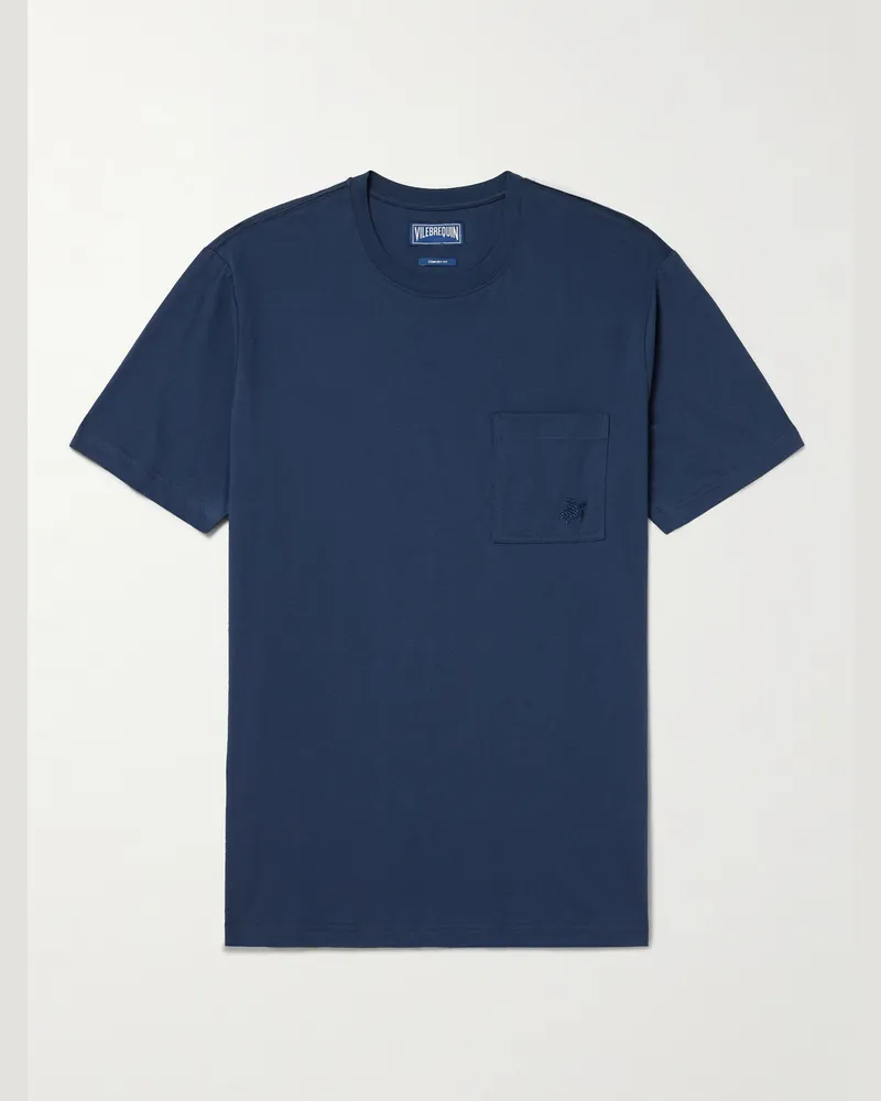 Vilebrequin Titan Slim-Fit Logo-Embroidered Cotton-Jersey T-Shirt Blue