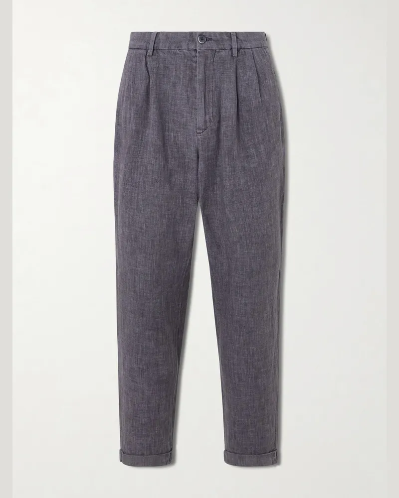 BARENA Cropped Tapered Pleated Linen-Blend Suit Trousers Gray