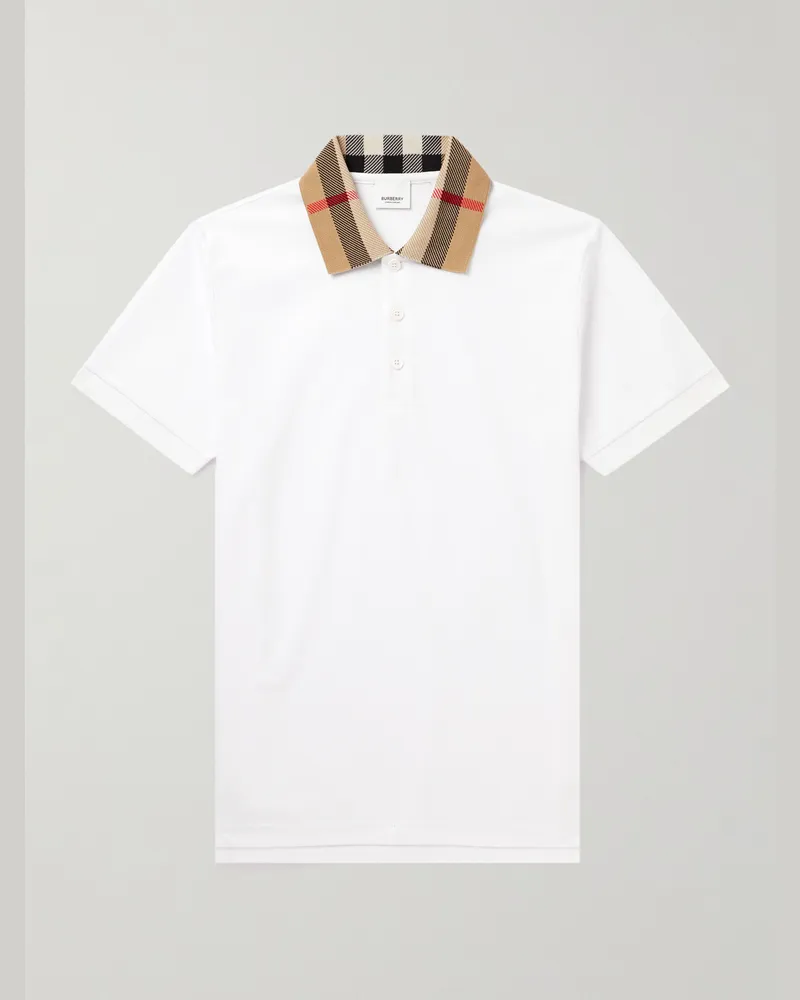 Burberry Slim-Fit Checked Cotton-Piqué Polo Shirt White