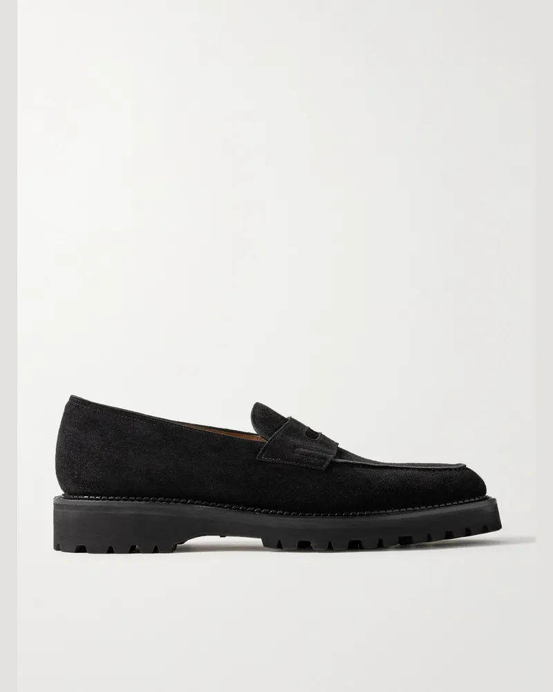 John Lobb Lopez New Standard Suede Penny Loafers Black