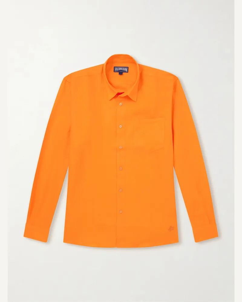 Vilebrequin Caroubis Hemd aus Leinen Orange