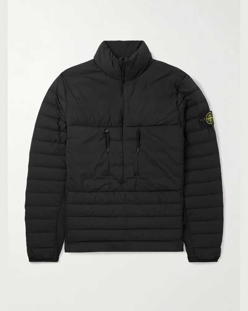 Stone Island Daunenjacke aus gestepptem Shell mit kurzem Reißverschluss und Logodetail Schwarz