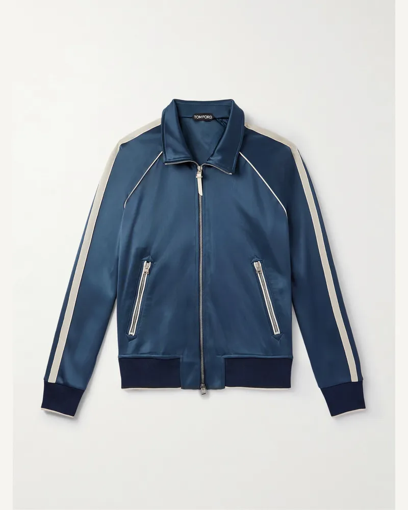 Tom Ford Trainingsjacke aus technischem Jersey mit Streifen Blau
