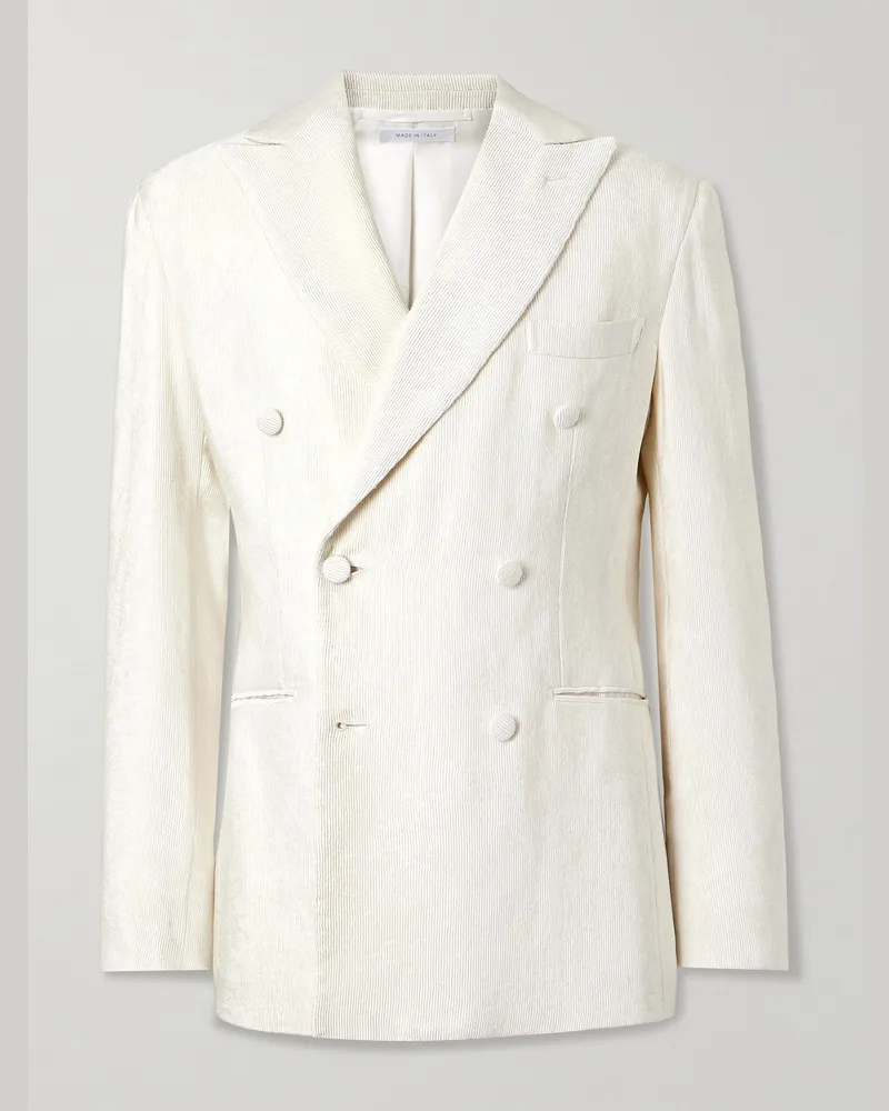Brioni Schmal geschnittenes doppelreihige Smokingjacke aus Seidencord Neutral