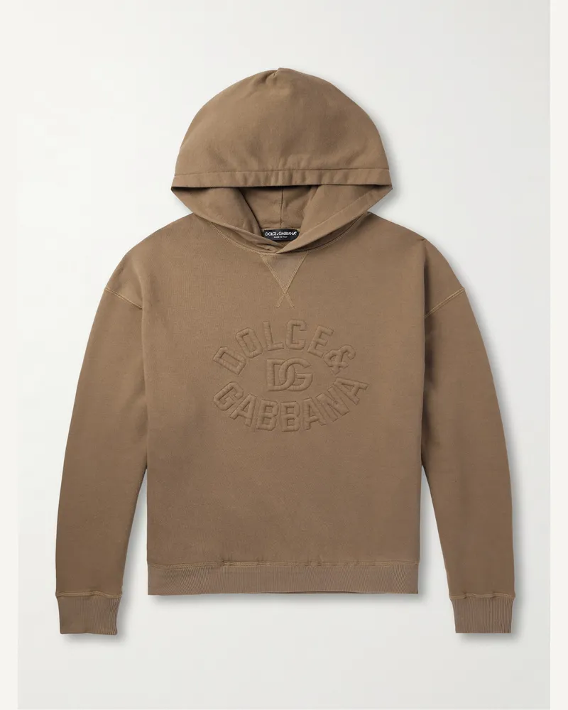 Dolce & Gabbana Hoodie aus Baumwoll-Jersey mit Logoprägung Braun