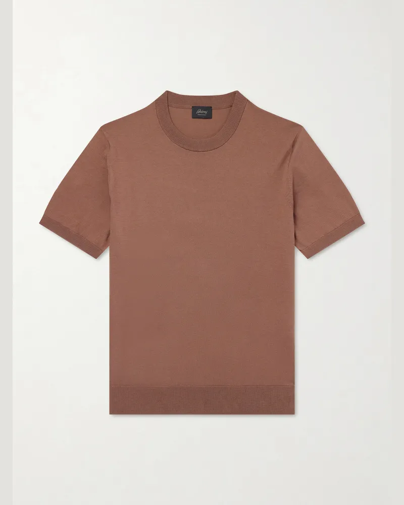 Brioni Knitted Cotton T-Shirt Brown