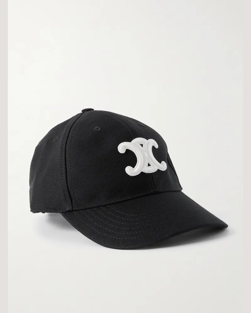 Celine Baseballkappe aus Woll-Twill mit Logoapplikation Schwarz