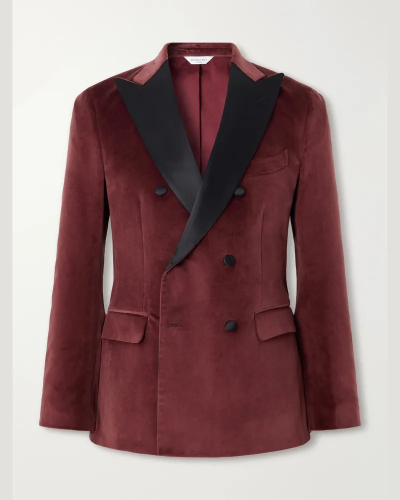 Boglioli Double-Breasted Satin-Trimmed Stretch Cotton-Velvet Tuxedo Jacket Pink