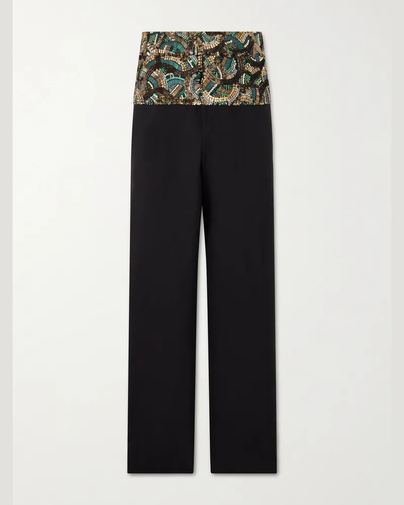 Dries van Noten Pablo Embellished Cotton and Wool-Blend Trousers Black
