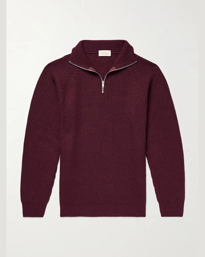 John Smedley Ryker Ribbed Recycled-Cashmere and Wool-Blend Half-Zip Sweater Red