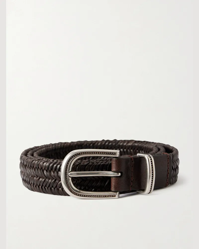 Brunello Cucinelli 2cm Woven Leather Belt Brown