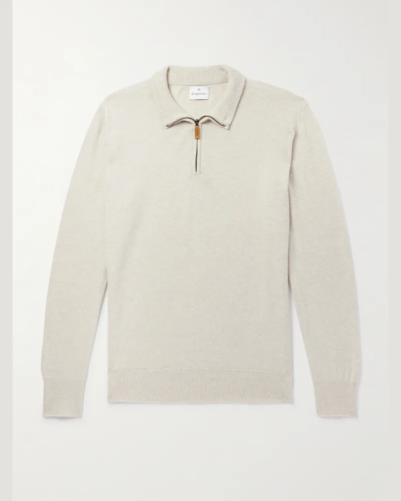 Kingsman Pullover aus einer Merinowoll-Kaschmirmischung mit kurzem Reißverschluss Neutral