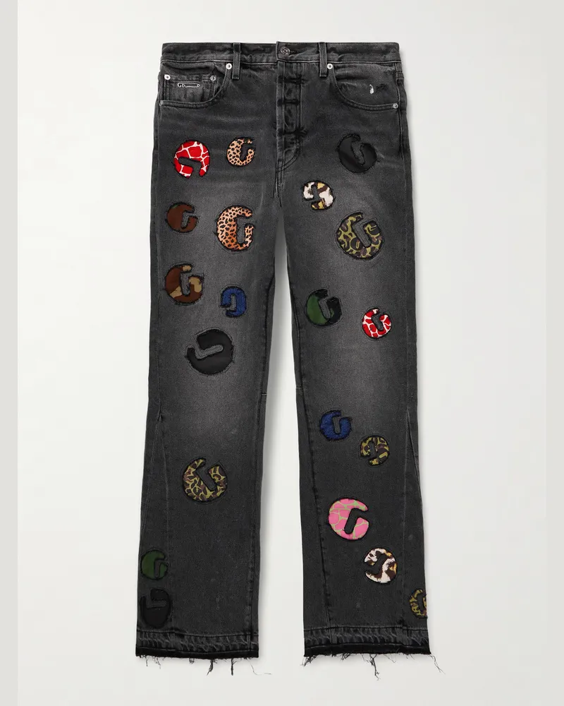 GALLERY DEPT. G-Time Flared Distressed Logo-Appliquéd Jeans Black