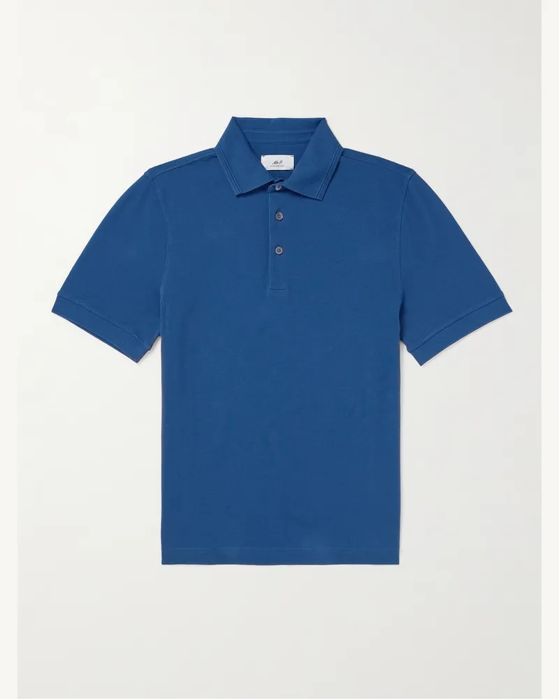 MR P. Schmal geschnittenes Polohemd aus Baumwoll-Piqué Blau