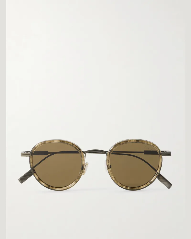 Ermenegildo Zegna Sonnenbrille mit rundem Rahmen aus Titan und Azetat Braun