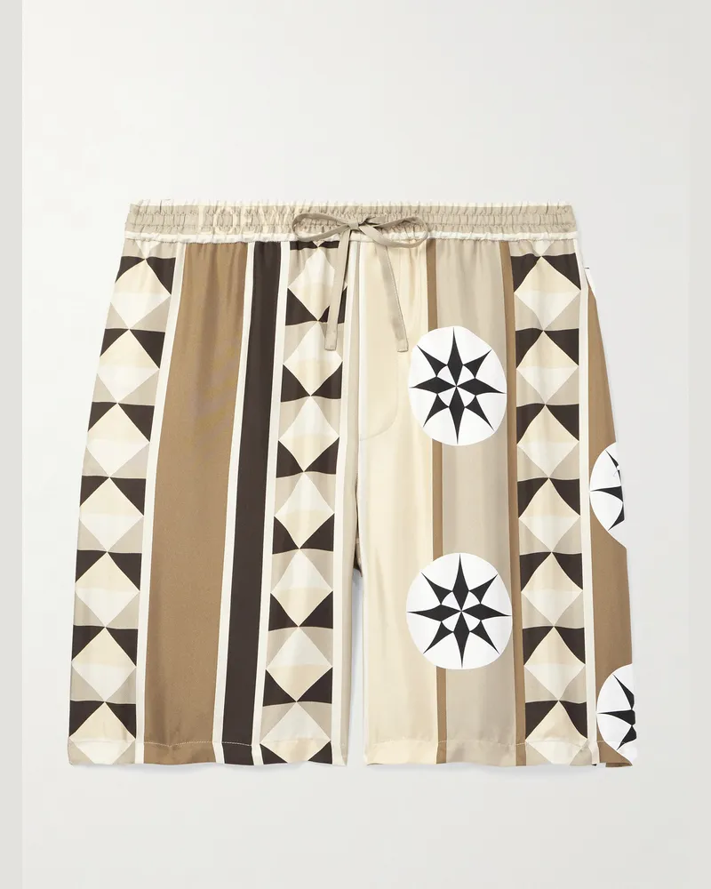Loewe Paula Ibiza gerade geschnittene Shorts aus bedruckter Seide mit Kordelzugbund Neutral