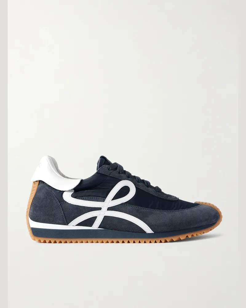 Loewe Flow Runner Sneakers aus Veloursleder und Nylon mit Lederbesatz Blau