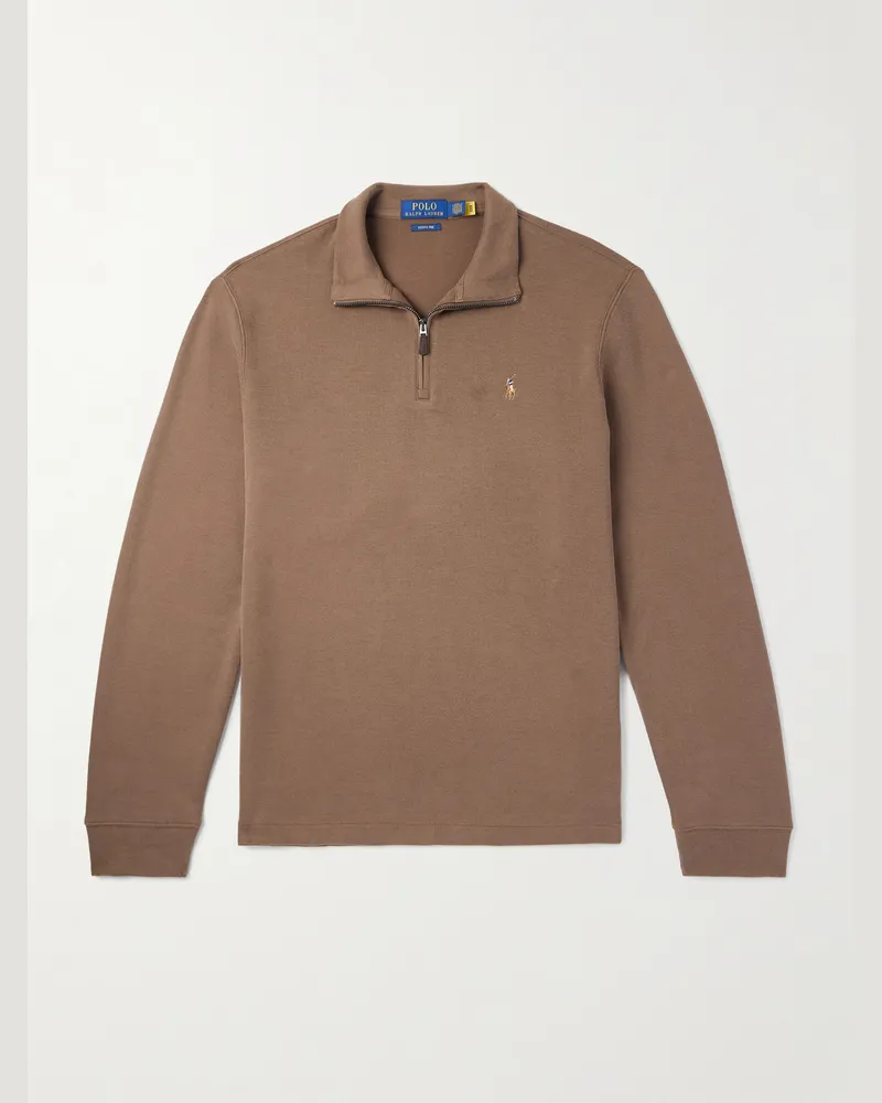 Ralph Lauren Sweatshirt aus Baumwoll-Jersey mit Logostickerei und kurzem Reißverschluss Braun